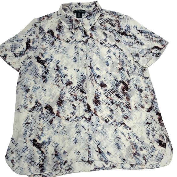 Cynthia Rowley Top Womens Large White Snake Print Button Up Blouse - Picture 1 of 7